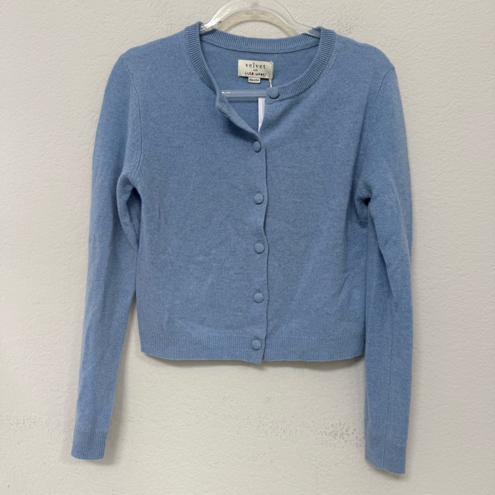 Velvet x Cleo Wade Chrichet Cashmere Cardigan Blue NWT - Picture 2 of 5